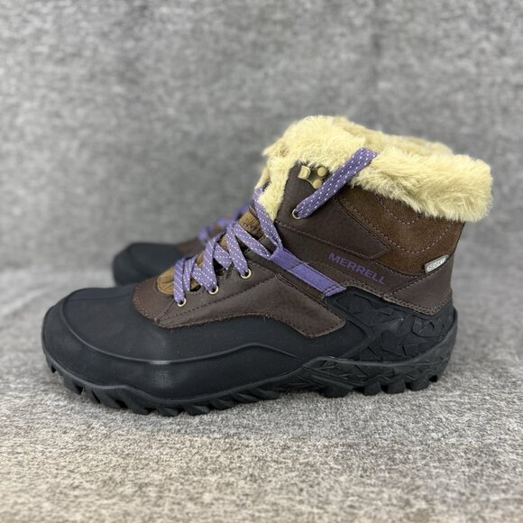 ✅Women's 10M Merrell Fluorecein Winter Boots Brown Waterproof Faux Fur Insulated - Picture 9 of 10